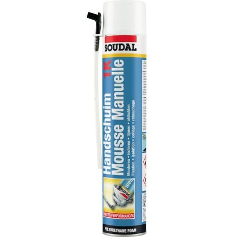 Mousse manuelle SOUDAFOAM 1K polyuréthane jaune aérosol 750ml - SOUDAL - 108803