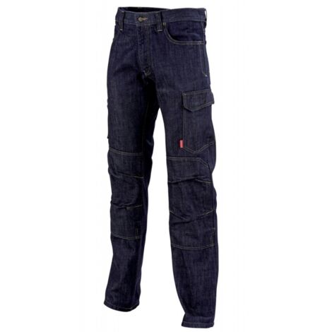 Pantalon de travail ALICKI multipoches en jean 100% coton bleu marine T46 – Résistant à l'usure – Poches fonctionnelles pour outils – Confort ergonomique – Lafont (1/4)