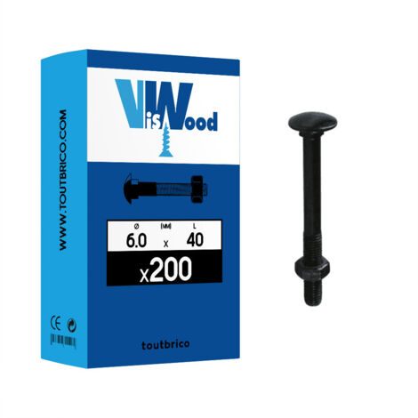 Lot de 200 boulons TRCC 6mm x 40mm zingué noir – Tête ronde collet carré – Filetage partiel DIN 603/555 – Viswood - TRCC 6 X