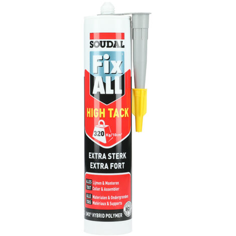 Soudal – Mastic colle Fix All High Tack gris 290ml – Haute adhérence sur supports humides – Résistant aux intempéries et UV – Application rapide