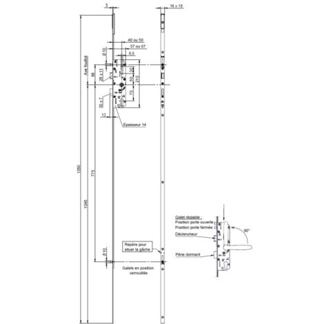 Vachette – Serrure multipoint en applique 4 points – Acier galvanisé – Entraxe 70mm – Pêne dormant avec condamnation à un tour – Galets réglables anti-usure