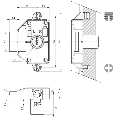 Serrure 32800-04/R3 nickelé pêne de 9mm - RONIS - 36900 (1/2)
