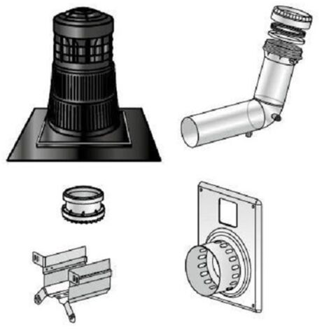 Ubbink – Kit complet de fumisterie 2 en 1 CHEMILUX D80 ocre pour chaudières à condensation – Installation murale ou plafond – Coude recoupable - B22p-B23p