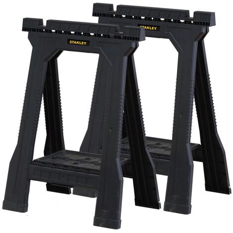 Stanley – Lot de 2 tréteaux pliables – Charge maximale 362 kg – Caoutchouc antidérapants – Plateau intégré pour support supplémentaire - STST1-70355