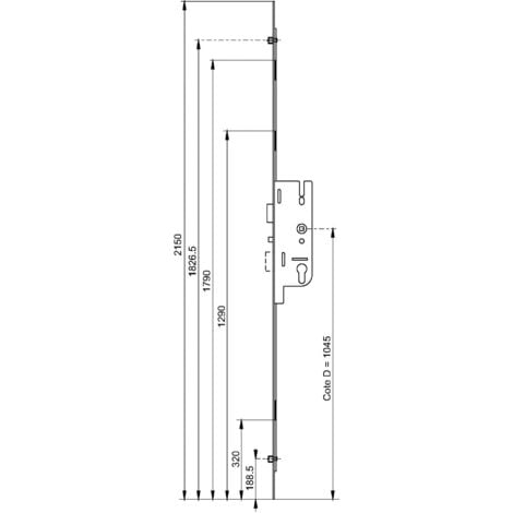 Serrure à larder FERCOMATIC 40/70 2 galets têtière 16mm Longueur 2150mm - FERCO - 6-33164-03-0-1