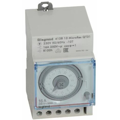 Legrand – Interrupteur horaire analogique programmable 16A – Cadran horizontal – Réserve de marche 100h – Rail DIN – Tension 230V