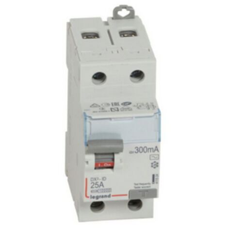 Interrupteur différentiel DX³-ID arrivée haute et départ bas à vis - 2P 230V 25A typeAC 300mA - 2 modules - 411524 - LEGRAND