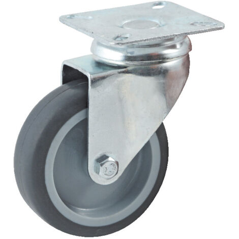 Roulette diamètre 100mm hauteur 135mm caoutchouc gris platine pivotant AVL 5578100H