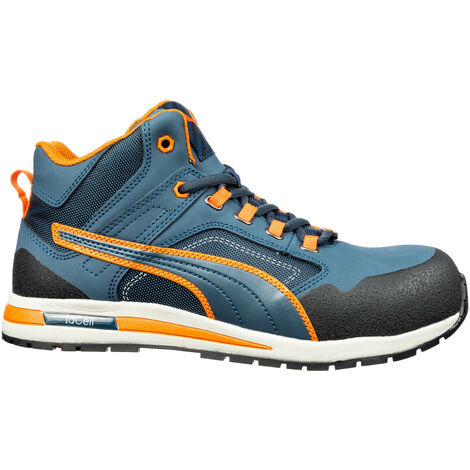 FP – Baskets de sécurité hautes CROSSTWIST MID S3 HRO SRC bleu/orange P47 – Tige cuir et textile – Semelle résistante à la chaleur 300°C – Doublure respirante