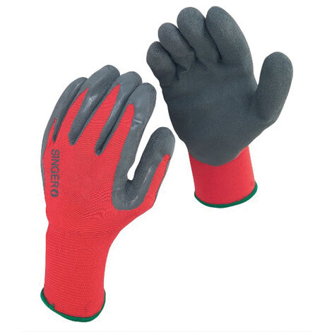 Gants tricot polyamide enduit latex rouge/gris T9 - SINGER - NYM15LG - 9