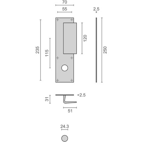 Poignée palière aluminium type Bastille 70x250mm argent trou de 24 - HERACLES - I-231103TR24