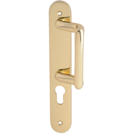 Heracles – Poignée de porte d'entrée à cylindre laiton poli – Entraxe 195 mm – Compatible avec ensembles MORGAN – Plaque arrondie 234x38 mm