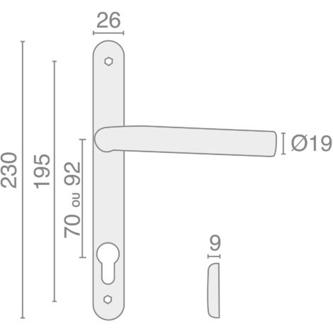 Heracles – Ensemble béquille inox brossé 70mm sur plaque étroite clé I – Fixation traversante M4 – BINOXPE05