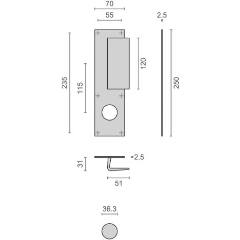 Poignée palière aluminium type Bastille 70x250mm champagne trou de 36 - HERACLES - I-231102TR36