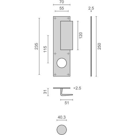 Poignée palière aluminium type Bastille 70x250mm champagne trou de 40 - HERACLES - I-231102TR40 (1/4)