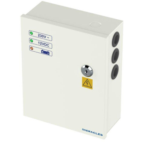 Alimentation secourue 12V DC 3A – Relais défaut – Protection contre surintensité – Indication batterie faible – Pour systèmes de contrôle d'accès – Heracles