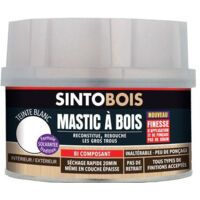 Sinto – Mastic à bois fin blanc 570g – Bi-composants sans styrène – Ponçable en 20 minutes – Pour bois dur et dérivés