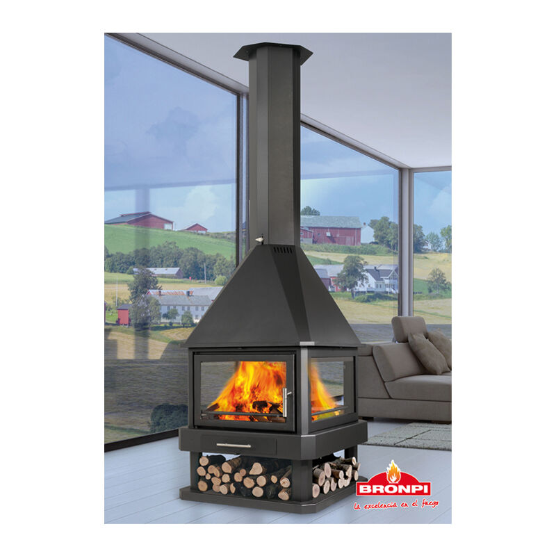 chimenea de leña metálica 4 caras bronpi modelo huelva