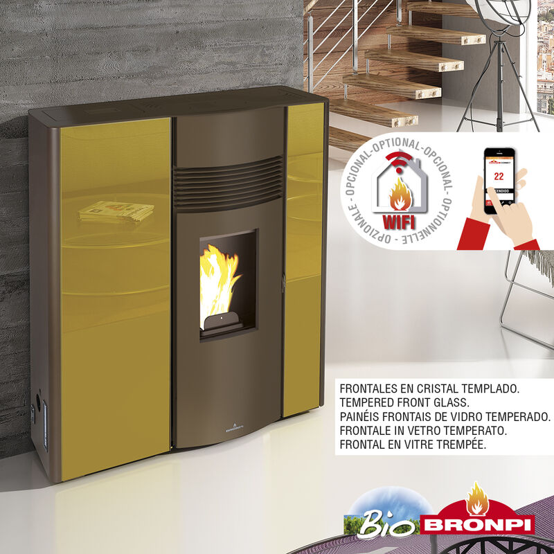 estufa de pellet extraplana bronpi modelo olivia 12 kw color ocre