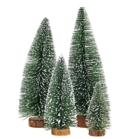 Mini Weihnachtsbaum, 4 Stück Künstlicher Weihnachtsbaum, Sisal Schneebaum, mit Holzsockel für Tischdekoration, DIY Tischdekoration, 10/15/20/25 CM (Grün)