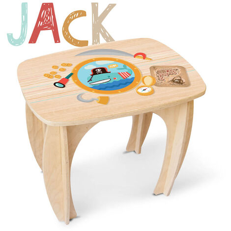 Onlywood Tavolino in legno per bambini PIRATI con Disegni Colorati