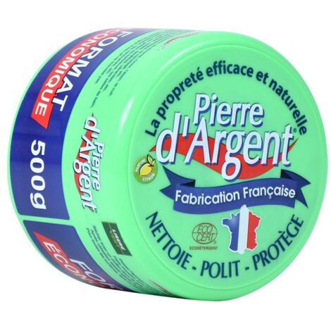 Pierre d'Argent nettoyant ménager 500 g – Parfum citron – Éponge ergonomique incluse – Certifié ECOCERT – Fabrication française – Liseré Vert