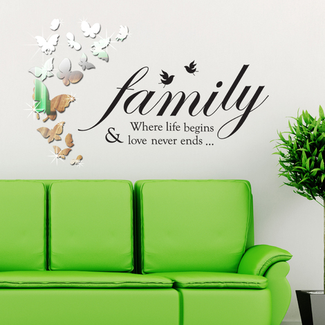 Walplus Wall Sticker Mirror Butterfly Art with Family Quote Art