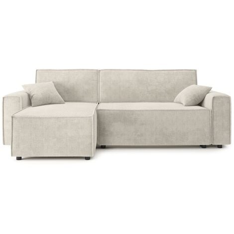 Canapé d'angle MIRA convertible et réversible velours côtelé beige 4 places