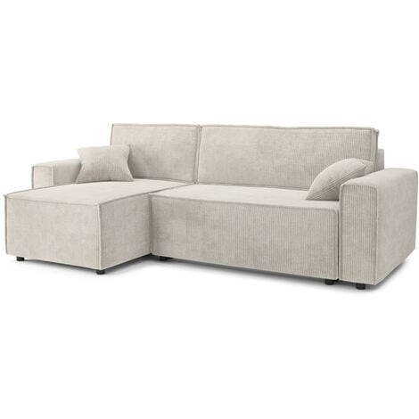 Canapé d'angle MIRA convertible et réversible velours côtelé beige 4 places