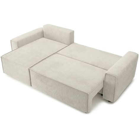 Canapé d'angle MIRA convertible et réversible velours côtelé beige 4 places