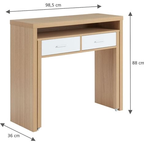 Bureau - BAÏTA - Gamme STUDIO - Blanc et effet chêne - L 98,5 x P