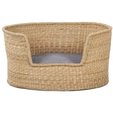 Panier rond pour chien et chat en jonc de mer coussin gris EOS