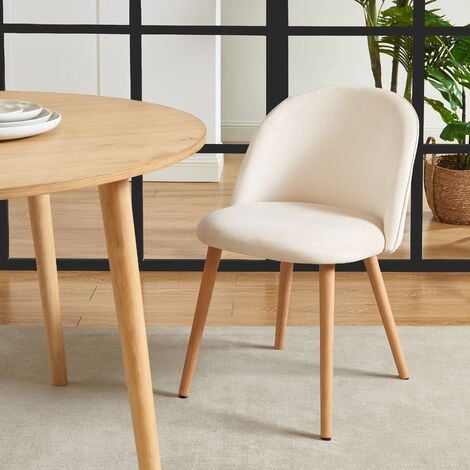 Lot de 2 chaises MACARON velours beige sable pieds hêtre massif