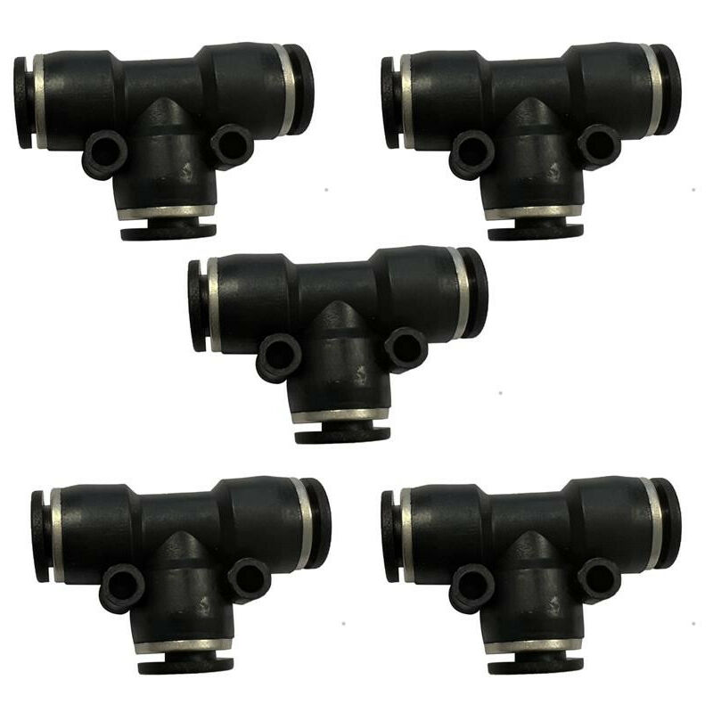 Lot De 5 Raccords Pneumatiques En T IQS 12mm - Pour Air Comprimé, Eau Et Gaz - Installation Rapide