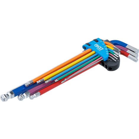 9 cles males bgs couleur 6 pans btr, allen, chc tete spherique de 1.5 a 10 mm (1/3)