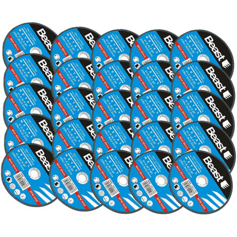 Lot de 25 disques à tronçonner 230mm – Épaisseur 1,9mm – Diamètre intérieur 22,2mm – Pour acier et métaux – Régime max 6500 tr/min – Beast