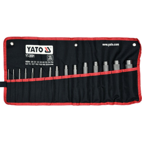 Yato – Jeu de 15 emporte-pièces ronds 2 à 22 mm – Poinçons pour découpe joints en caoutchouc, cuir et papier – Rainure d'expulsion de matière