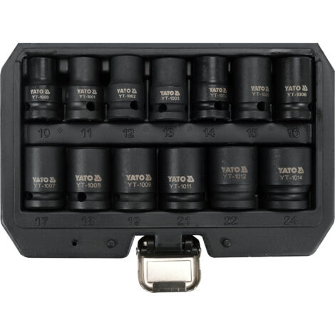 Jeu de 13 douilles a choc impact courtes 6 pans carre 1/2 de 10 à 24 mm