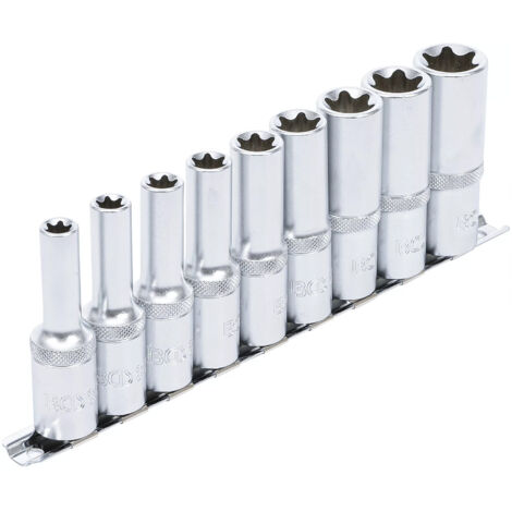 Kit 9 douilles extra longues carre 1/2 profil torx e 10 11 12 14 16 18 20 22 24 (1/4)