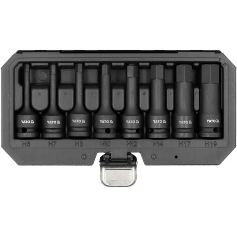 Coffret 8 douilles males 6 pans a choc impact embouts hexagonaux de 6 à 19 (1/2)