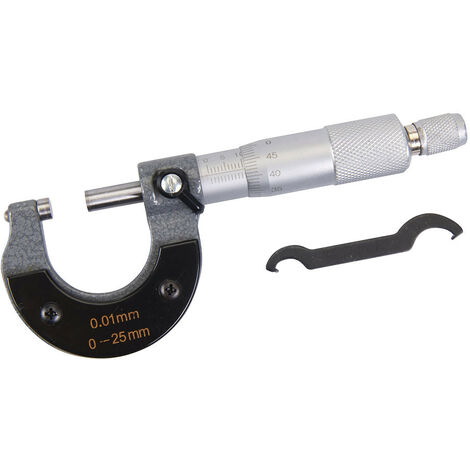 Silverline – Micromètre de précision 0 à 25 mm – Résolution 0,01 mm – Corps émaillé et tambour chromé – Pour mesures fiables et durables