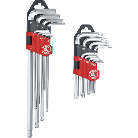 Lot de 18 cles coudees longues profil torx t10 - t50 six pans males 1,5 - 10mm