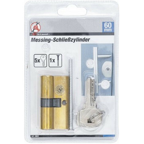 Cylindre De Serrure 30/30 Mm - Longueur 60 Mm Laiton - 5 Clés - Neuf BGS DIY