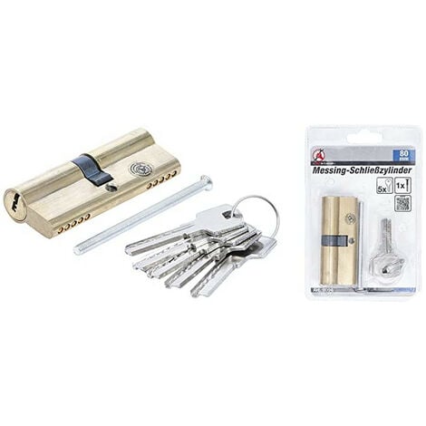 Barillet 40/40 cylindre de serrure 80 mm en laiton avec 5 cles
