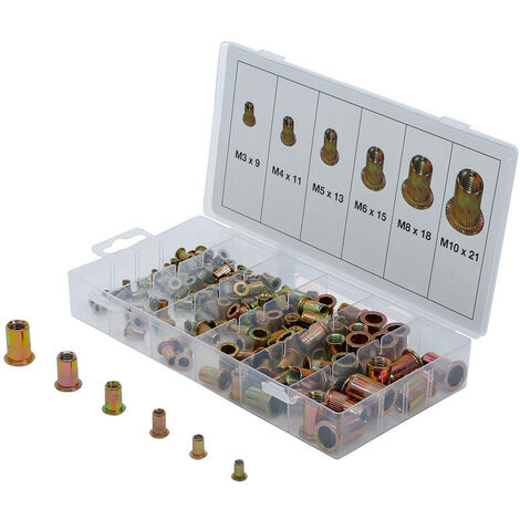 Coffret de 150 inserts filetés acier galvanisé M3 à M10 – Fixation pour matériaux fins – Installation facile dans espaces confinés – Beast