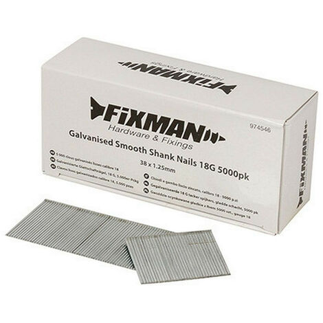 Lot de 5000 clous de finition à tête perdue calibre 18 – Dimensions 38 x 1.25 mm – Galvanisés pour agrafeuses-cloueuses – Fixman