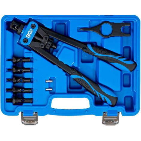 Bgs Technic – Pince à riveter pour écrous M3 à M8 – Poignées ergonomiques – Utilisation à deux mains pour inserts acier et inox – Coffret avec accessoires
