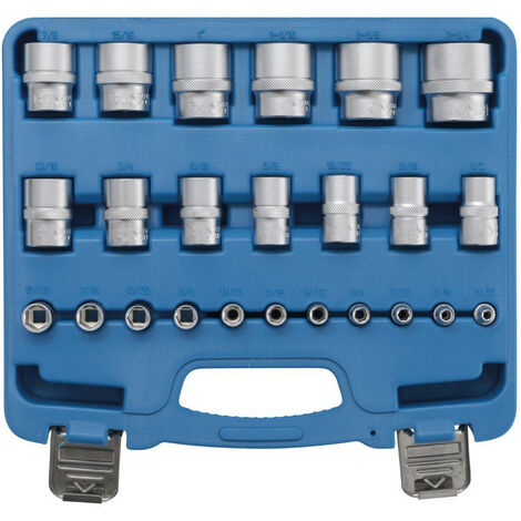 Bgs Technic – Coffret de 24 douilles 6 pans pour véhicules américains et anglais – Acier chrome-vanadium – Dimensions 1/4' et 1/2' – Indispensable pour mécaniciens