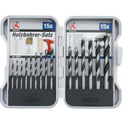 Bgs Technic – Coffret de forets pour perceuse – 15 mèches à bois en acier – Diamètres de 3 à 10 mm – Précision accrue avec poinçons de centrage