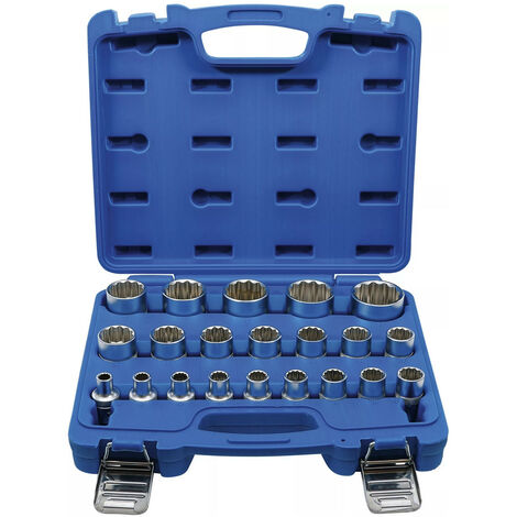 Coffret de douilles bgs 12 pans chrome vanadium de 8 à 36 mm carre 1/2